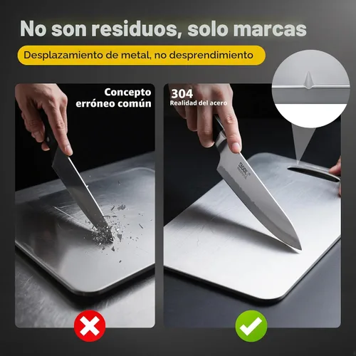 Vista 3 de URMONA 3 tablas de cortar de acero inoxidable 304 para cocina, tabla de cortar carne, alisar bordes, acero inoxidable de grado alimenticio, fácil