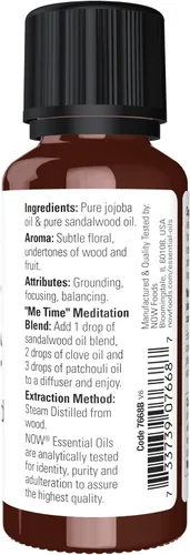 Vista 2 de NOW Aceites esenciales, aceite de sándalo, mezcla de 14% de aceite de sándalo puro en aceite de jojoba puro, aromaterapia esencial a tierra, tapa