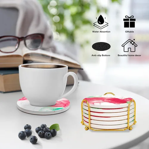 Vista 7 de Posavasos para bebidas con soporte dorado, juego de posavasos absorbentes de mármol con base de corcho para protección de mesa
