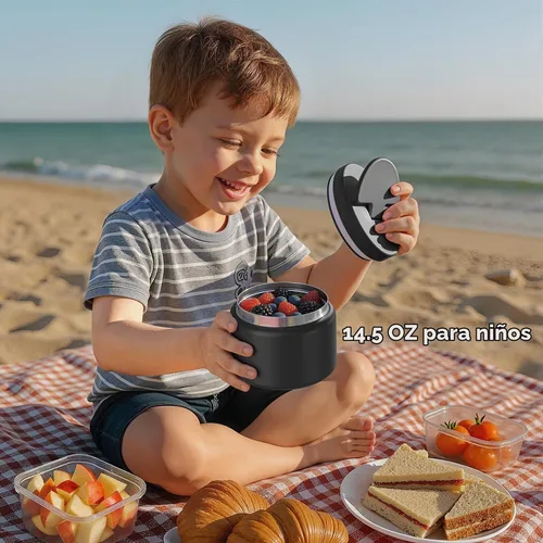 Vista 6 de Termo de sopa de 14.5 onzas para comida caliente para niños, tarro de comida aislado al vacío, termo de sopa sin torsiones para comida caliente