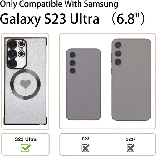 Vista 2 de FIRSTPELLA Funda magnética con purpurina para Samsung Galaxy S23 Ultra - [compatible con MagSafe] Funda transparente de lujo chapada