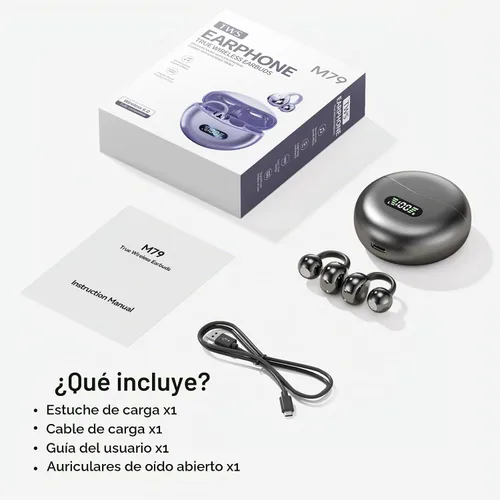 Vista 7 de Auriculares con clip M79 abiertos para los oídos, auriculares Bluetooth inalámbrico 6.0 con micrófono, control táctil de reproducción de 60 horas