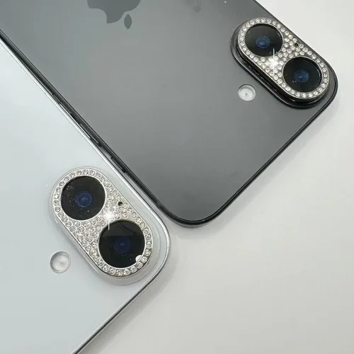 Vista 5 de Paquete de 2 protectores de lente de cámara compatibles con iPhone 16/16Plus, protector de lente de cámara con purpurina 3D