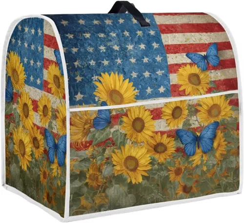 Vista 14 de Funda para batidora con estampado de girasol y bandera americana, cubierta protectora contra el polvo, adecuada para la mayoría de los modelos