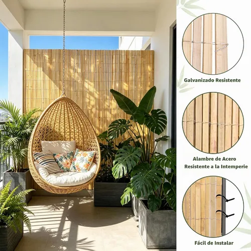 Vista 4 de Rejilla de Listones de Bambú Natural, Panel de Valla de Bambú de 4 Pies x 13 Pies para Valla de Privacidad de Jardín para Interior o Exterior