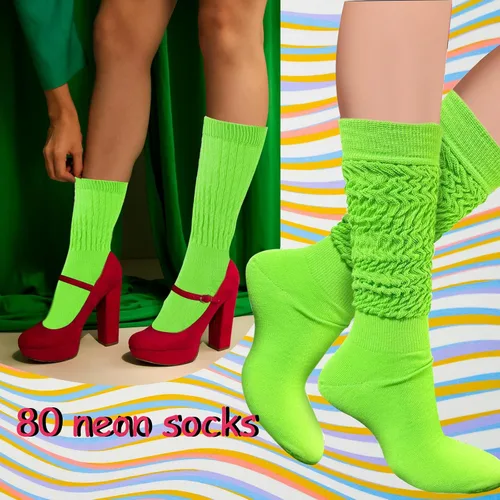 Vista 5 de Calcetines de neón para mujer, calcetines de neón de los años 80, calentadores de piernas para mujer, calcetines largos y fruncidos hasta