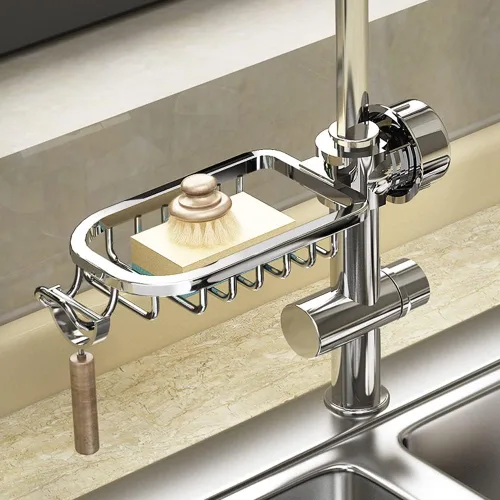 Vista 12 de Soporte de esponja para grifo, organizador para fregadero de cocina, bandeja colgante para drenaje de 1.8-2.8 cm de diámetro, organizador para Dorado