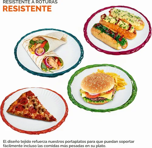 Vista 4 de Stock Your Home Soporte para platos de papel de bambú de 10 pulgadas (4 unidades) – Soportes de platos de papel reutilizables de mimbre resistente