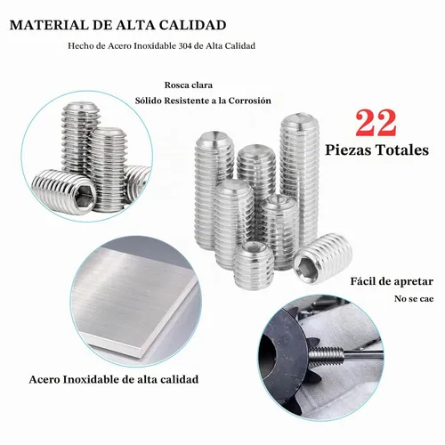 Vista 3 de Juego de 22 piezas de 1/4-20 pulgadas, 4 tamaños de rosca, juego de tornillos hexagonales de acero inoxidable 304 con punta de copa de rosca