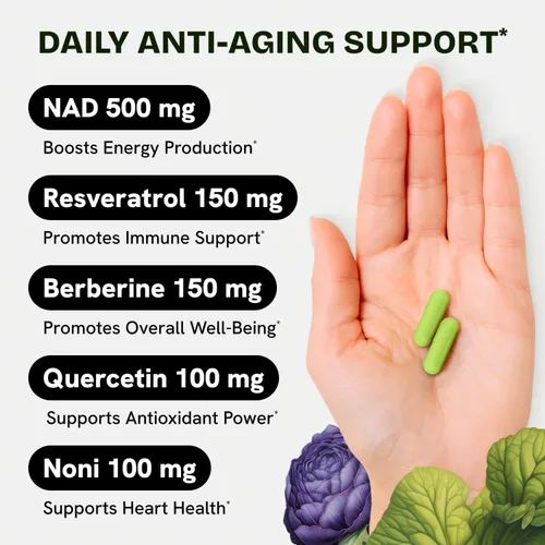 Vista 3 de Suplemento liposomal NAD para mujeres con Noni Suplemento de resveratrol NAD 5 en 1 con berberina y quercetina Alternativa al polvo puro NMN