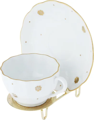 Vista 4 de Bard's Soporte para taza y platillo en tono dorado brillante, 3 pulgadas de alto x 2.75 pulgadas de ancho x 4 pulgadas de profundidad