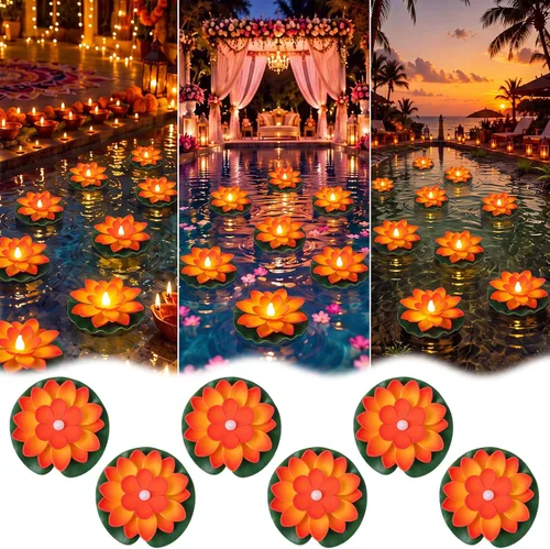 Vista 10 de Liliful 24 luces de loto flotantes Diwali, 5.91 pulgadas, 6