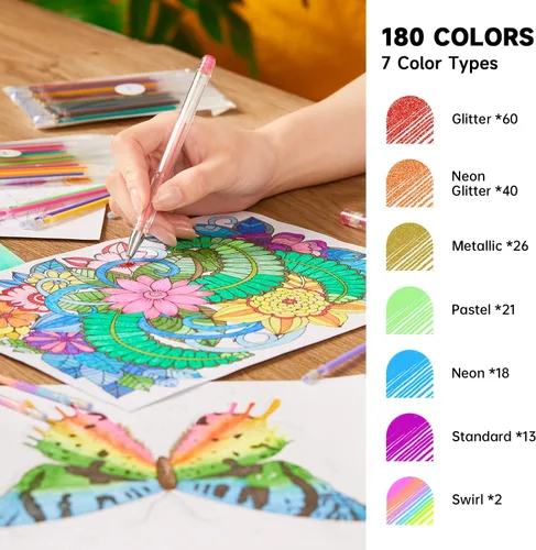 Vista 5 de Shuttle Art Paquete de bolígrafos de gel, 120 colores únicos (sin duplicados) juego de bolígrafos de gel + 180 recambios de bolígrafos de gel, 7