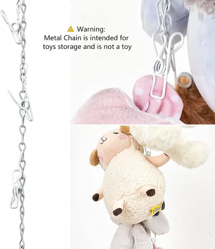Vista 4 de Mkono Cadena de almacenamiento de metal para animales de peluche, organizador de 20 clips para juguetes de niños, soporte de exhibición para cuarto