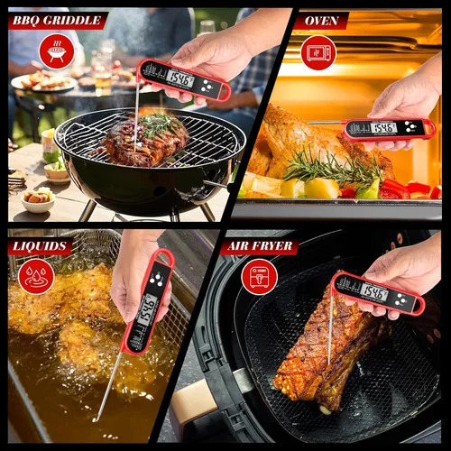 Vista 3 de Termómetro digital de carne para cocinar y asar - Termómetro de alimentos de lectura instantánea con IP67 resistente al agua, imán fuerte