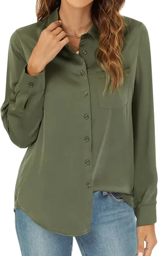 Vista 8 de RANPHEE Camisas de primavera de manga larga con botones para mujer, blusas elegantes y casuales de trabajo
