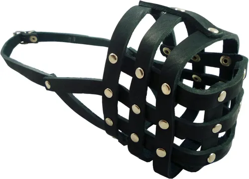 Vista 4 de Bozal de cuero genuino negro suave para perro #109 – Boxer, Bulldog (circunferencia de 13 pulgadas, longitud del hocico 3.5 pulgadas)