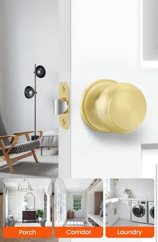 Vista 2 de Goldenwarm Perillas doradas para puerta interior, 1 paquete de pomos de puerta de latón de paso, cerradura de puerta sin llave para dormitorio Oro