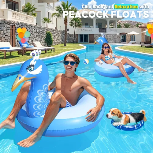 Vista 5 de DeeprBetter Flotador inflable de pavo real para piscina, flotadores inflables de piscina, flotadores de piscina de animales grandes para adultos