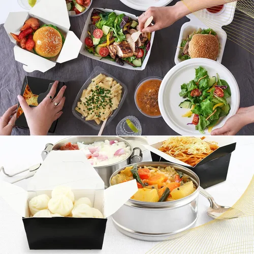 Vista 4 de Norme - Paquete de 100 cajas de papel desechables de 30 onzas para llevar, color negro, cajas de comida de papel para restaurantes, catering