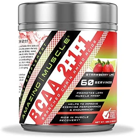 Vista 4 de Amazing Muscle BCAA 2:1:1 Suplemento de aminoácidos de cadena ramificada 6,000 mg por porción Sabor a ponche de frutas 30 porciones