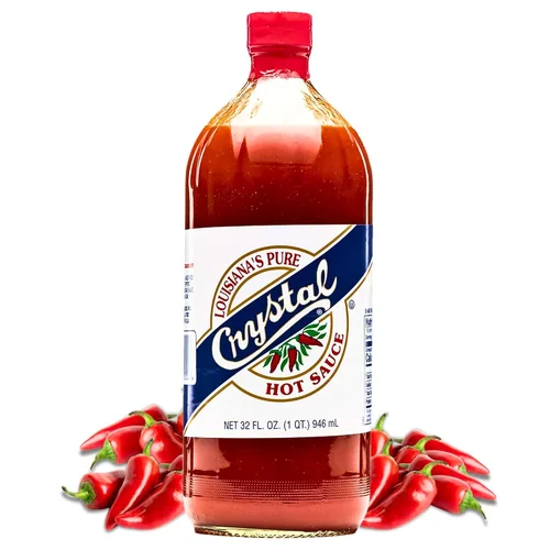 Vista 9 de Crystal Louisiana's Pure Hot Sauce con ajo, 12 onzas, pimientos de cayena añejos, calor medio, sabor Gumbo a Bloody Mary's