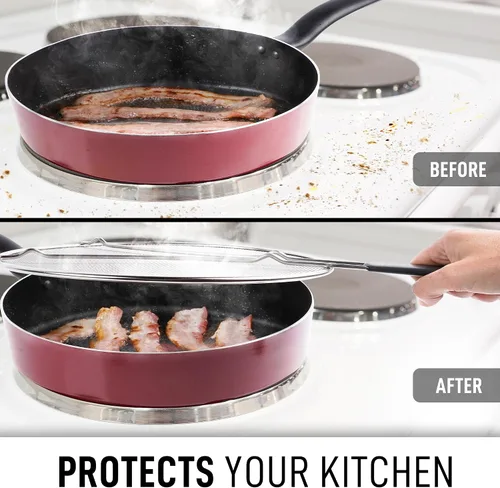 Vista 5 de Zulay Kitchen Pantalla contra salpicaduras para sartén (13 pulgadas), protector contra salpicaduras de grasa para sartén, protector contra