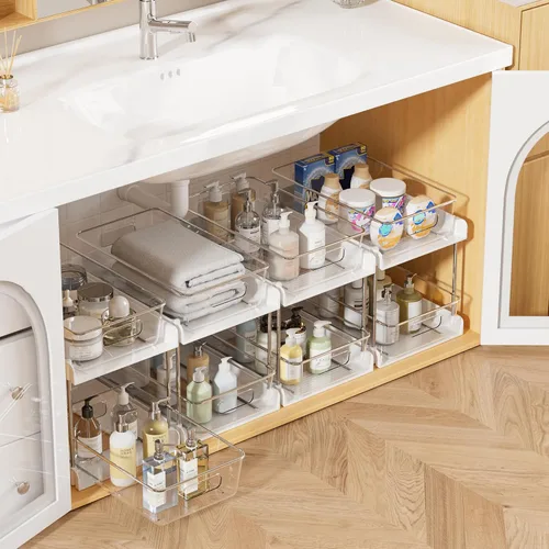 Vista 15 de Vtopmart Paquete de 2 organizadores de plástico más grandes para baño y cocina debajo del fregadero (M-superior)