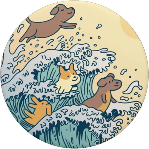 Vista 3 de Dogs Waves - PopSockets de natación con ondas grandes de Kanagawa