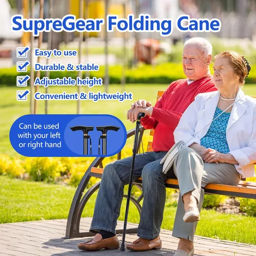 Vista 2 de Bastón plegable para hombre y mujer, portátil, ligero, altura ajustable de 5 niveles, caña plegable para personas mayores equilibrando la ayuda