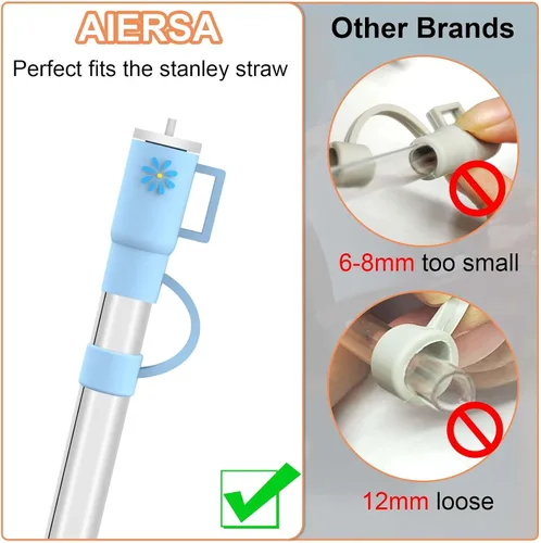 Vista 6 de AIERSA 10 Tapas de Cobertura para Pajita para Vaso Stanley, Tapa de Pajita de Silicona Compatible con Vaso Stanley de 30 y 40 Oz con Asa
