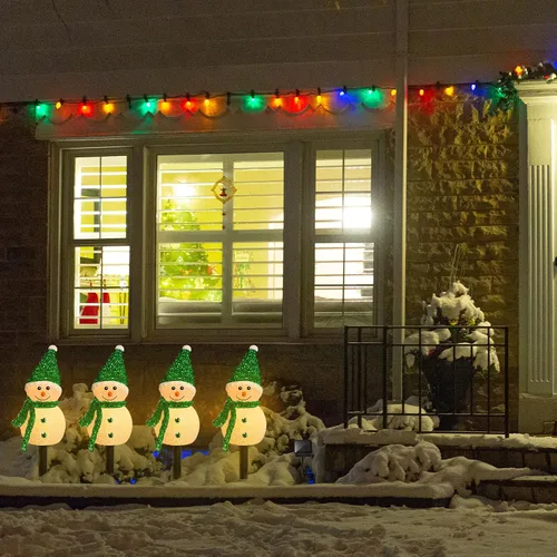 Vista 5 de 4 piezas solares de muñeco de nieve de Navidad para decoración al aire libre, luces LED de estaca, muñeco de nieve solar, Papá Noel, luces
