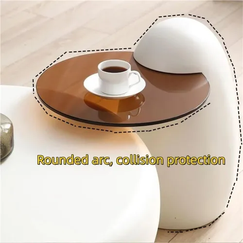 Vista 4 de Mesa auxiliar moderna de plástico PE, mesa auxiliar anidable con tapa de cristal, mesa auxiliar creativa en forma de huevo para sala de estar