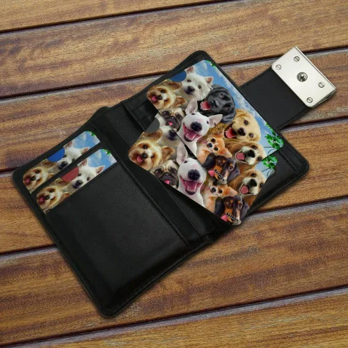 Vista 3 de GRAPHICS & MORE Juego de 4 fundas para tarjetas de crédito para perros Selfie Lab Golden Retriever Dachshund Westie Pug Terrier para tarjetas