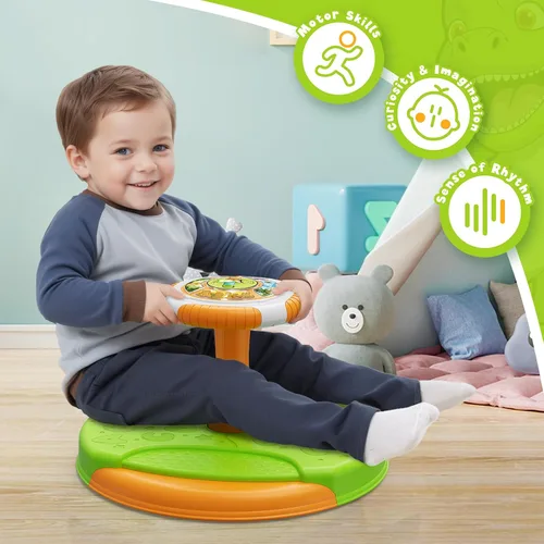 Vista 8 de HYES Juguetes de dinosaurio para sentarse y girar para niños, luces LED