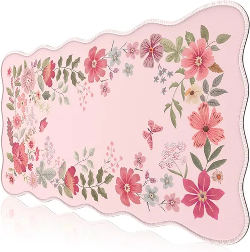 Vista 10 de HAOCOO Alfombrilla de escritorio con bordes ondulados para computadora, alfombrilla de mouse antideslizante, alfombrilla de escritorio lavable
