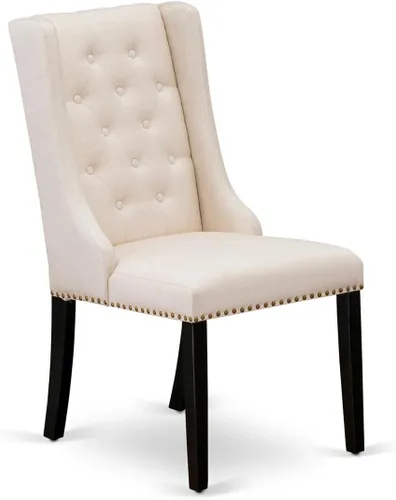 Vista 3 de East West Furniture FOP1T01 Forney Parson - Juego de 2 sillas de comedor con botones copetudos y ribete de cabeza de clavo, color crema, juego de 2