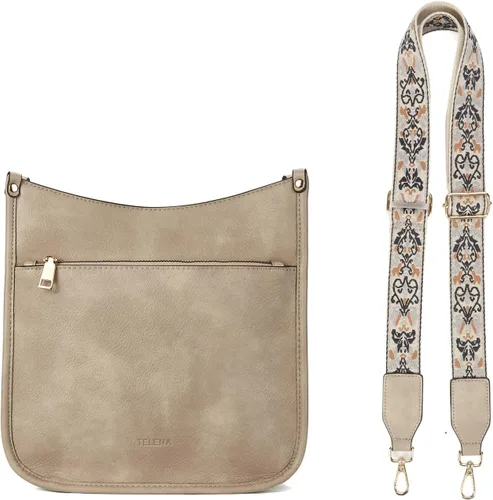 Vista 8 de Telena Monederos cruzados para mujer, de piel vegana, de moda, con correa ajustable para guitarra