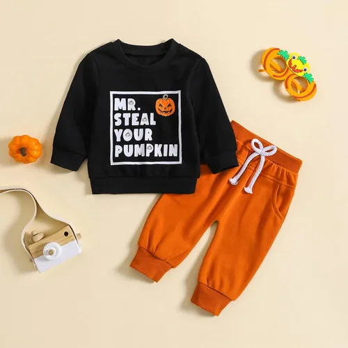 Vista 23 de Karwuiio Conjunto de disfraz de Halloween para bebé, sudadera de manga larga y pantalones para otoño