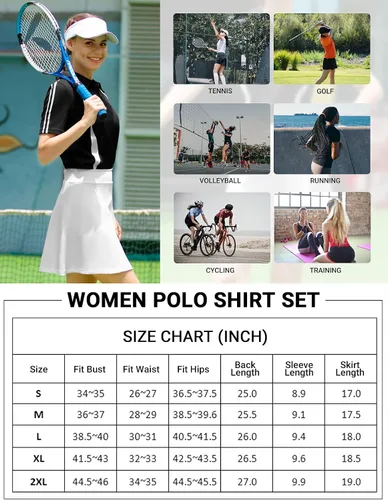 Vista 6 de JACK SMITH Conjunto de camisa de golf para mujer, 2 piezas, sin mangas, plisada, de secado rápido, con bolsillos, para atletismo, S-XXL