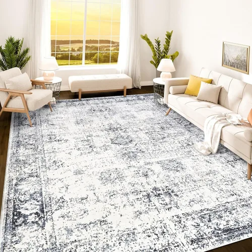 Vista 194 de Istana Alfombra larga antideslizante de 2.5 x 8 para el hogar, para pasillo y cocina, lavable, sedosa y suave al tacto, elegante, color azul y marfil