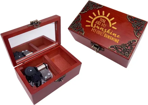 Vista 14 de Youtang You are My Sunshine - Caja de música de joyería con espejo, caja musical de madera grabada con láser, caja de música a cuerda, regalo