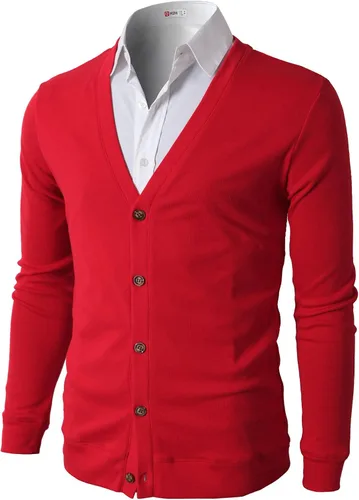 Vista 9 de H2H Cárdigans casuales ajustados para hombre, cuello en V, diseño básico, manga larga, con botones Gris