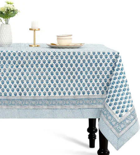Vista 31 de CPC - Mantel cuadrado 100% algodón, 60 x 60 pulgadas, estampado de bloques indios, mantel para bodas, primavera/verano, barbacoa, verde ágata