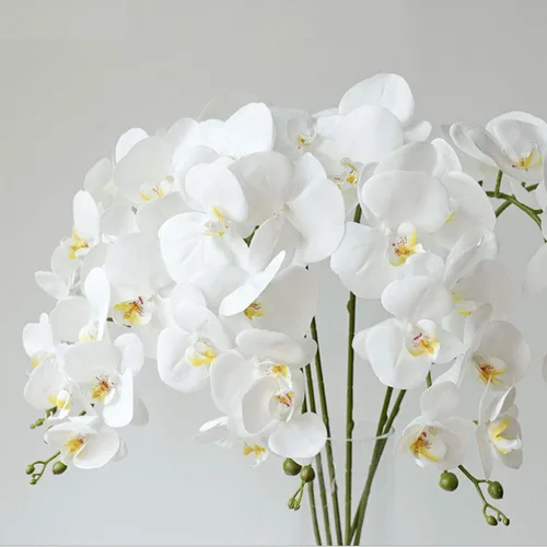 Vista 3 de FagusHome 6 piezas de flores artificiales de Phalaenopsis con 2 paquetes de hojas, flores artificiales de orquídea para decoración del hogar