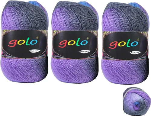Vista 33 de Hilo de lana golo para tejer 200 yardas, hilo Cachemire multicolor arcoíris