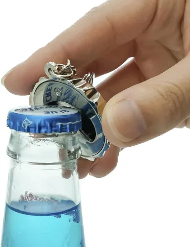 Vista 5 de GRAPHICS & MORE Bob Jones University Secondary Logo Keychain Chrome Plated Metal Pop Cap Bottle Opener