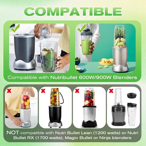 Vista 19 de Vasos de licuadora de repuesto para licuadora Nutribullet de 18 onzas con tapa, compatible con Nutribullet 600 W 900 W licuadora exprimidor