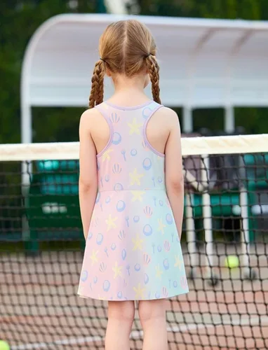 Vista 3 de Disney Frozen Elsa Princess Stitch Minnie - Vestido de tenis para niñas, sin mangas, con pantalones cortos, bolsillo y diadema, 2-9 años