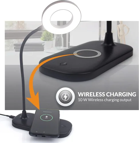 Vista 2 de Newhouse Lighting Zlata - Lámpara de escritorio de oficina con 21 LED y puerto USB, con 21 luces LED y puerto USB, carga inalámbrica